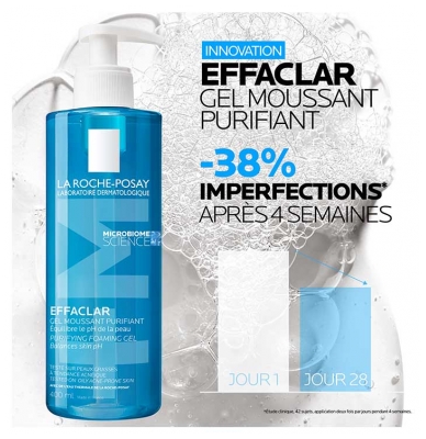 La Roche-Posay Effaclar Gel Moussant Purifiant Peaux Grasses à Tendance Acnéique Lot de 2 x 400 ml