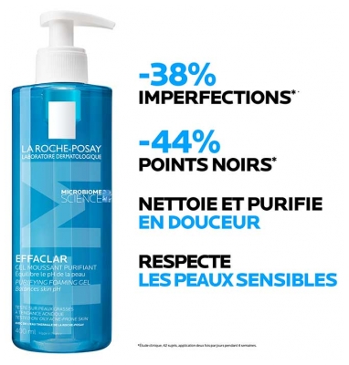 La Roche-Posay Effaclar Gel Moussant Purifiant Peaux Grasses à Tendance Acnéique Lot de 2 x 400 ml