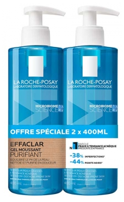 La Roche-Posay Effaclar Gel Moussant Purifiant Peaux Grasses à Tendance Acnéique Lot de 2 x 400 ml