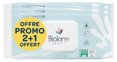 Biolane Lingettes Pure Water Lot de 3 Pack de 60 Lingettes