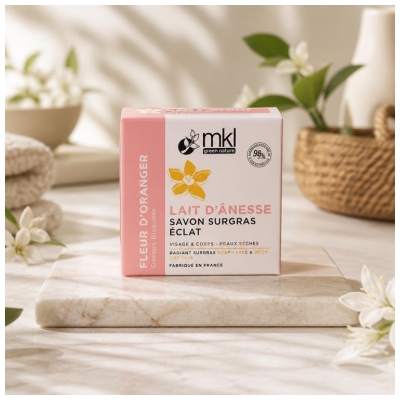 MKL Green Nature Fleur d'Oranger Lait d'Ânesse Savon Surgras Éclat Visage et Corps 100 g