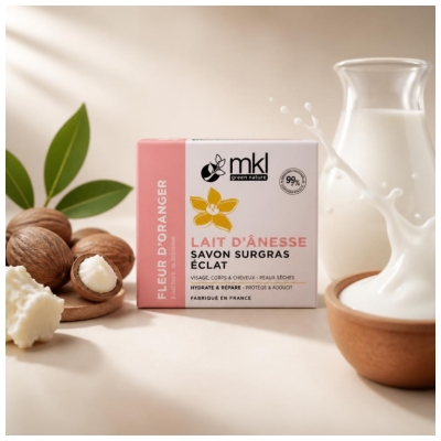 MKL Green Nature Fleur d'Oranger Lait d'Ânesse Savon Surgras Éclat Visage et Corps 100 g