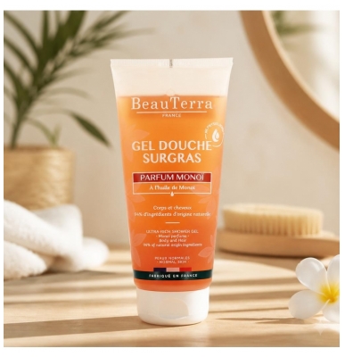 BeauTerra Gel Douche Surgras 2en1 Parfum Monoï 200 ml