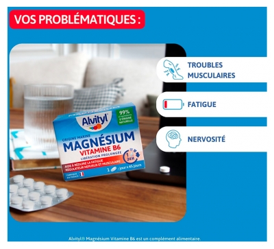 Alvityl Magnésium + Vitamine B6 - Libération Prolongée - Origine Marine - 99% d'Origine Naturelle - Aide à Réduire la Fatigue - Fabriqué en France - 45 Jours - Dès 12 Ans
