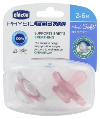 Chicco Physio Forma Mini Soft 2 Sucettes Silicone de 2 à 6 Mois