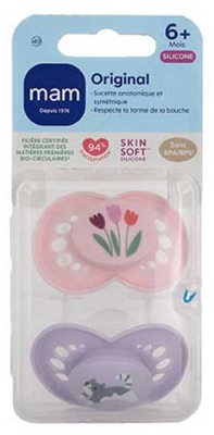 MAM Sucette Original 6+ Mois - Silicone X2 - Modèle : Fleurs et Chat