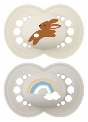 MAM Sucette Original 6+ Mois - Silicone X2 - Modèle : Lapin et Arc-en-Ciel