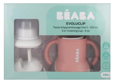 Béaba Evoluclip Tasse d'Apprentissage 3 en 1 Dès 4 Mois - Couleur : Rose