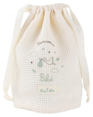 Luc et Léa Pochette Naissance en Tissu Nid d'Abeille
