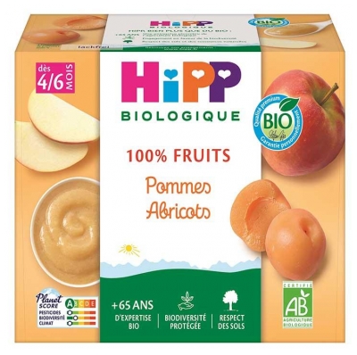 Purée de Fruits Pommes Abricots Bio pour Bébé dès 4/6 Mois - Lot de 4 Pots (à consommer de préférence avant le 18/11/2026)