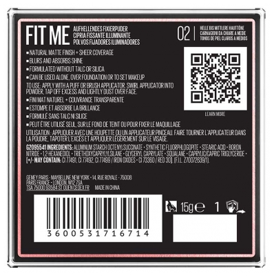 Maybelline New York Fit Me Poudre Matifiante Fixatrice 15 g - Teinte : 02 Rose
