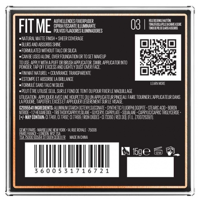 Maybelline New York Fit Me Poudre Matifiante Fixatrice 15 g - Teinte : 03 Banane