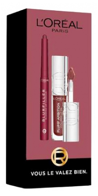 L'Oréal Paris Lip Kit Duo Plump Ambition Huile à Lèvres Repulpante 5 ml & Blurfiller Crayon à Lèvres 1 g - Teinte : 570 Worth It Intense / 510 Nuit Sparkle