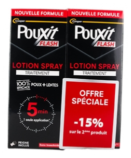 Pouxit Flash Anti-Poux et Lentes Spray Lotion 2 x 150 ml Offre Spéciale