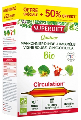 Super Diet Superdiet Quatuor Vigne Rouge Circulation Bio 20 Ampoules +10 Offertes