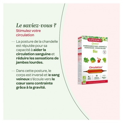 Superdiet Quatuor Vigne Rouge Circulation Bio
Marronnier d'Inde Hamamélis Vigne Rouge Ginkgo - 20 Ampoules de 15 ml