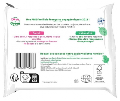 Love & Green Lingettes Toilettes en Fibres 100% Naturelles et Biodégradables X 55