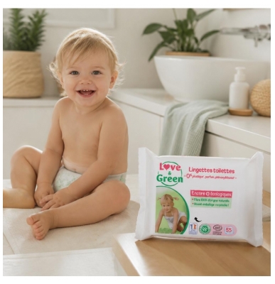 Love & Green Lingettes Toilettes en Fibres 100% Naturelles et Biodégradables X 55