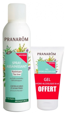 Pranarôm Aromaforce Spray Assainissant Tea Tree Ravintsara Bio 150 ml + Gel Hydroalcoolique 50 ml Offert