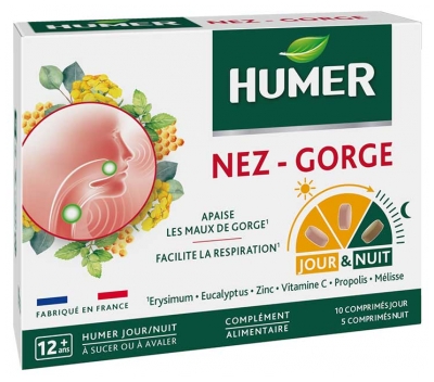 Humer Nez et Gorge Jour et Nuit 10 Comprimés Jour et 5 Comprimés Nuit