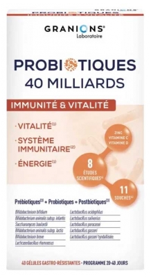 Granions Probiotiques 40 Milliards Immunité & Vitalité 40 Gélules Gastro-Résistantes