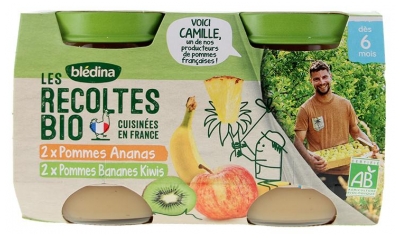 Purée de fruits bio pour bébé : Pommes, Ananas, Bananes et Kiwis - 4 pots (à consommer de préférence avant le 24/11/2026)
