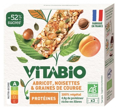 Barre céréalière Protéines Abricot Noisettes et Graines de Courge Bio (à consommer de préférence avant le 24/11/2026)
