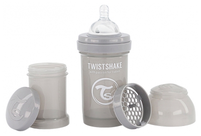 Twistshake Biberon Anti-Colique Dès la Naissance 180 ml - Couleur : Gris Pastel