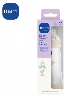 MAM Biberon Easy Start 320 ml Débit 3 Rapide 4 Mois et + - Couleur : Sable