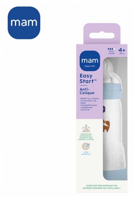 MAM Biberon Easy Start 320 ml Débit 3 Rapide 4 Mois et + - Couleur : Bleu