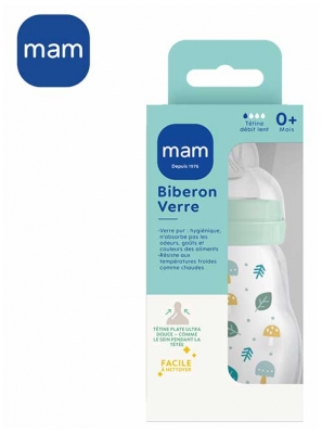 MAM Biberon Verre Premium Débit 1 170 ml Dès la Naissance - Modèle : Forêt
