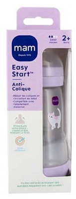 MAM Biberon Easy Start Débit Moyen 260 ml Dès 2 Mois - Couleur : Mauve Chat