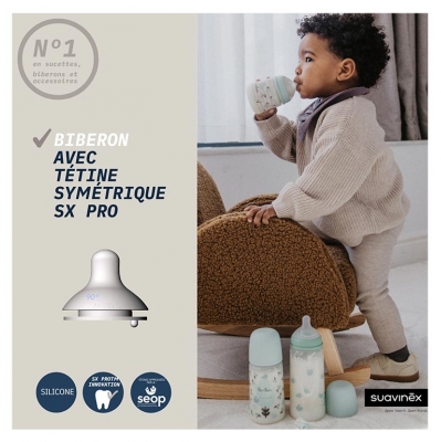 Suavinex Birdies Biberon Tétine Symétrique L Débit Rapide 360 ml Dès 6 Mois - Couleur : Rose
