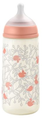 Suavinex Birdies Biberon Tétine Symétrique L Débit Rapide 360 ml Dès 6 Mois - Couleur : Rose