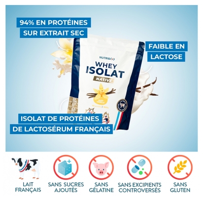 Nutri&Co Whey Isolat Native 900 Grammes - Goût : Vanille