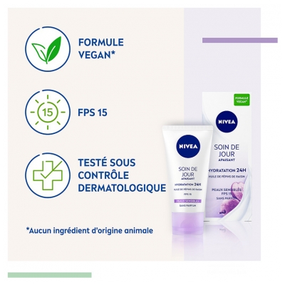 Nivea Crème Visage Jour Apaisant Hydratation 24H Peaux Sensibles SPF15 50 ml