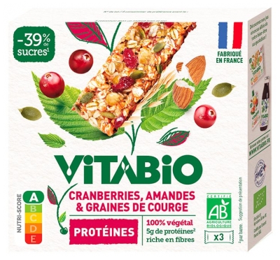 Barres Énergétiques aux Cranberries, Amandes et Graines de Courge Bio (à consommer de préférence avant le 28/11/2026)