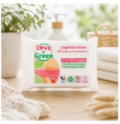 Love & Green Lingettes Intimes Apaisantes Sans Parfum X 20