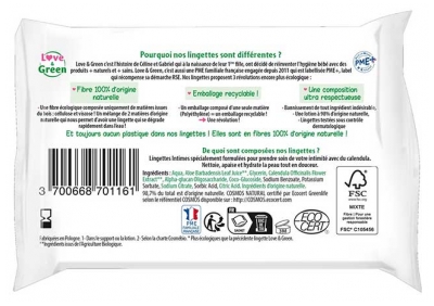 Love & Green Lingettes Intimes Apaisantes Sans Parfum X 20
