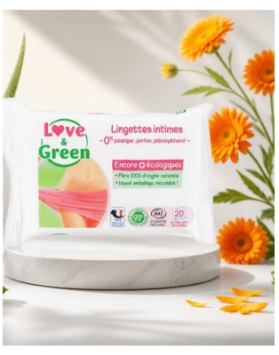 Love & Green Lingettes Intimes Apaisantes Sans Parfum X 20