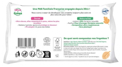 Love & Green Lingettes Parfumées en Fibres 100% Naturelles et Biodégradables X 64