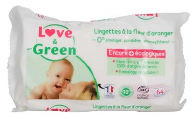 Love & Green Lingettes Parfumées en Fibres 100% Naturelles et Biodégradables X 64