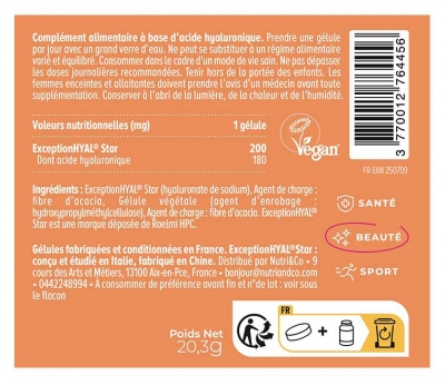 Nutri&Co l'Acide Hyaluronique Onagre & Bourrache Peau et Anti-Âge 60 Gélules