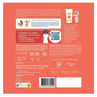 Nutri&Co Collagène Marin Type 1 et 2 Peau & Articulations Saveur Pêche 190 g