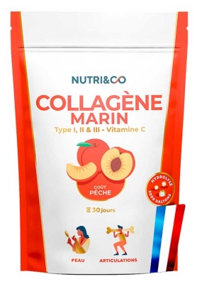 Nutri&Co Collagène Marin Type 1 et 2 Peau & Articulations Saveur Pêche 190 g