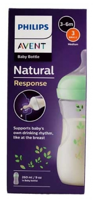 Avent Natural Response Biberon avec Motif 260 ml Débit Moyen 3-6 Mois
