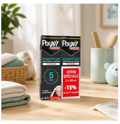 Pouxit Flash Anti-Poux et Lentes Shampoing Traitement 5 Minutes 2 x 100 ml Offre Spéciale