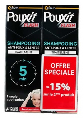 Pouxit Flash Anti-Poux et Lentes Shampoing Traitement 5 Minutes 2 x 100 ml Offre Spéciale