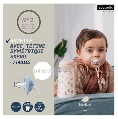 Suavinex Birdies 2 Sucettes avec Tétines Symétriques SX Pro Dès 18 Mois