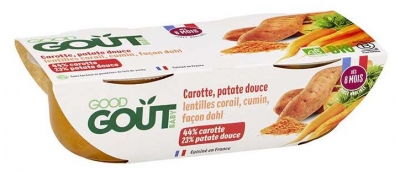 Purée de Carottes et Patates Douces Bio pour Bébé dès 8 Mois - Pack de 2 Pots (à consommer de préférence avant le 01/12/2026)
